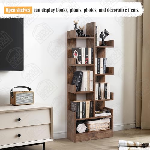 Image of ABOUT SPACE Open Book Shelf Book Storage Display Rack - Wooden Multipurpose Book Storage Display Organizer Rack with Solid Finish Showcase Stand (Brown - L 47 x W 20.8 x H 141.2 cm)