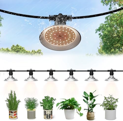 best grow lights for outdoor plants that will transform your garden 5 Danshinro 6-Light Outdoor LED Grow Lights – Waterproof Full Spectrum Greenhouse Lights for Plants, 21.3FT Adjustable String Lights with 288 LEDs E26 Base Bulbs, IP44 Waterproof for Garden, Farm, Yard
