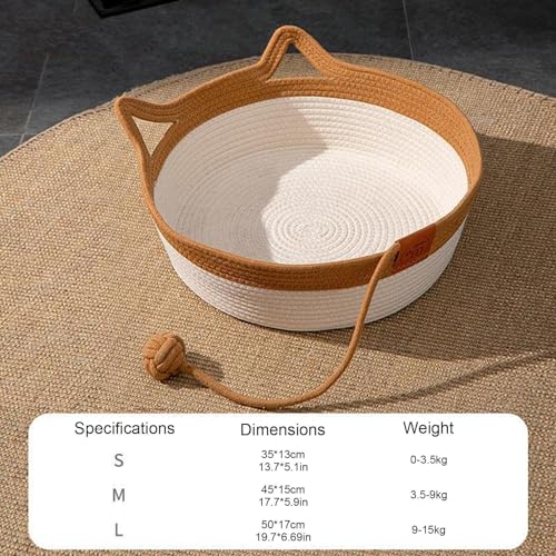 Hand-Woven Cotton Rope Cat Bed, Cozy Pet Basket with Toy Tail, Soft Woven Kitten for Indoor Cats' Comfort – Bild 2