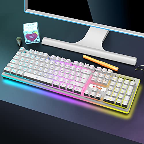 Image of RedThunder K10 Wireless Gaming Keyboard, LED Backlit Rechargeable 3800mAh Battery, Mechanical Feel Anti-ghosting Keyboard for PC Gamer (White)