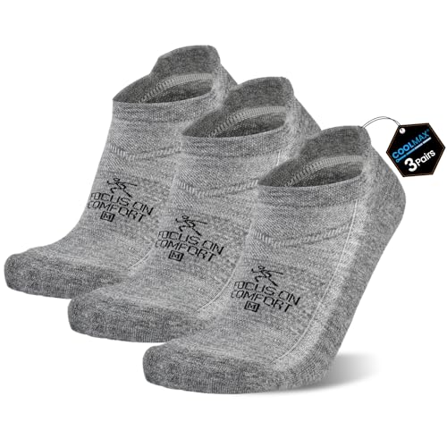 EconioSocken Coolmax Laufsocken Kurz 3/6 Paar Atmungsaktive Sneaker Socken Damen Herren Anti-Blasen & Gepolstert Schweißableitend Sportsocken für Running Wandern & Alltag