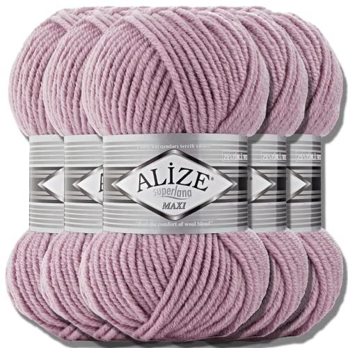 Hobby YARN Alize Superlana Maxi Turkish Premium Wool, Cotton and Acrylic, 5 x 100 g, Plain Hand Knitting Yarn