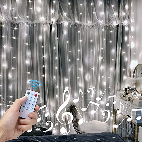 Auelife 300 Led Curtain String Lights USB with Sound Activated Remote for Bedroom