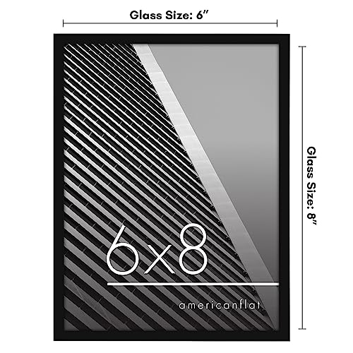 Americanflat 6x8 Picture Frame with Shatter-Resistant Glass - Streamline Collection - Thin Border Photo Frame for Tabletop and Wall Display - Hanging Hardware and Easel Stand Included - Black