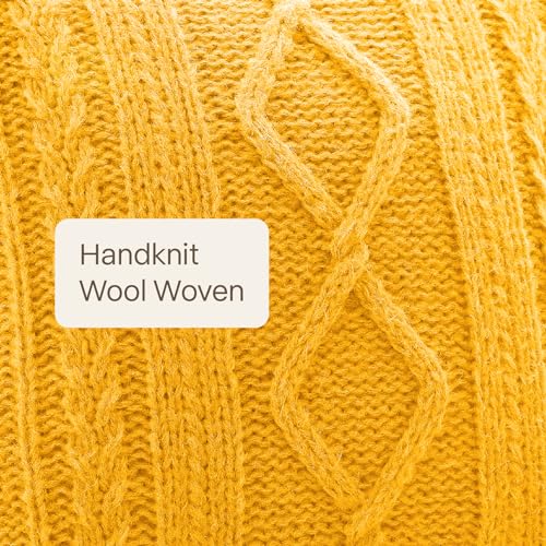 Throw Pillow Covers Set of 2 -Handknit Decorative Throw Pillow Covers,Wool Woven Cushion Covers,Chunky Yarns Couch Pillow Covers for Sofa Living Room Home Decor,Straw,16x16 Inch