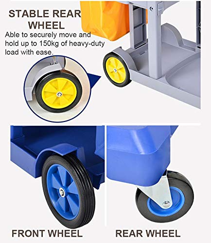 Carrito de limpieza con ruedas para oficina y limpieza industrial, carrito de servicio de lino de plástico duradero para hoteles y habitaciones