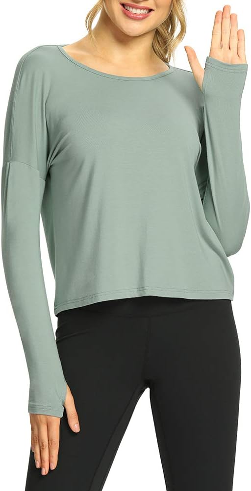 Mippo Womens Open Back Long Sleeve Workout Tops Athletic Gym Shirts with Thumb Hole - Image 4