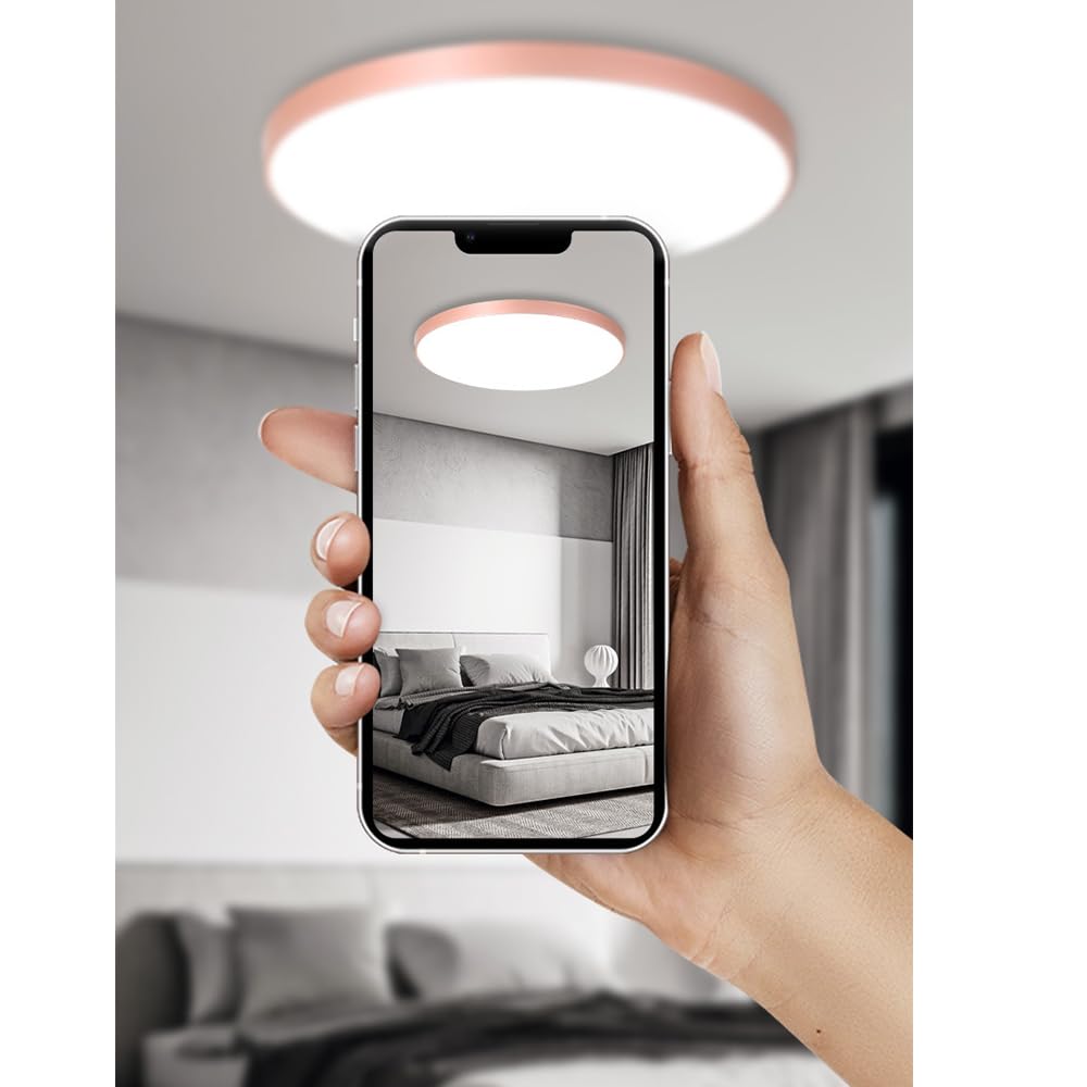 Chao Zan Bathroom Light, 56W Ceiling Lights, Waterproof IP44, Dome, Modern, Dimming 3000k/4000k/6000k,Flush Ceiling Light for Kitchen, Toilet, Porch, Bedroom, Corridor Φ470mm (Pink, 56W)