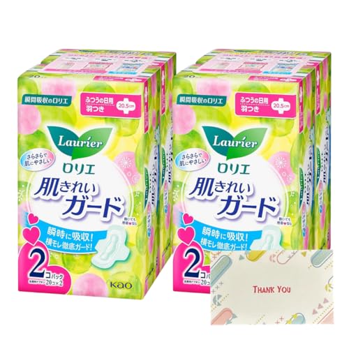 花王 ロリエ 肌きれいガード ふつうの日用 羽つき 20コ入×2 2個セット ナプキン +Kunutonnオリジナルロゴ入りeおまけ付