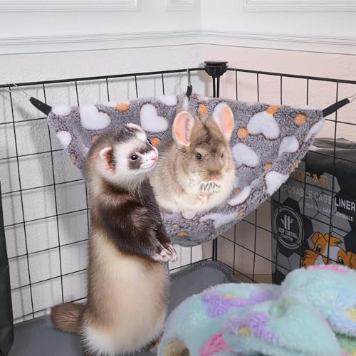 Image of Hanging Corner Hammocks with Hooks for Small Animals, Pack of 2 | Ideal Hammocks for Guinea Pigs, Rats, Chinchillas, Squirrels, Hamsters | Perfect for Pet Critter Cages. M, Blue+Pink