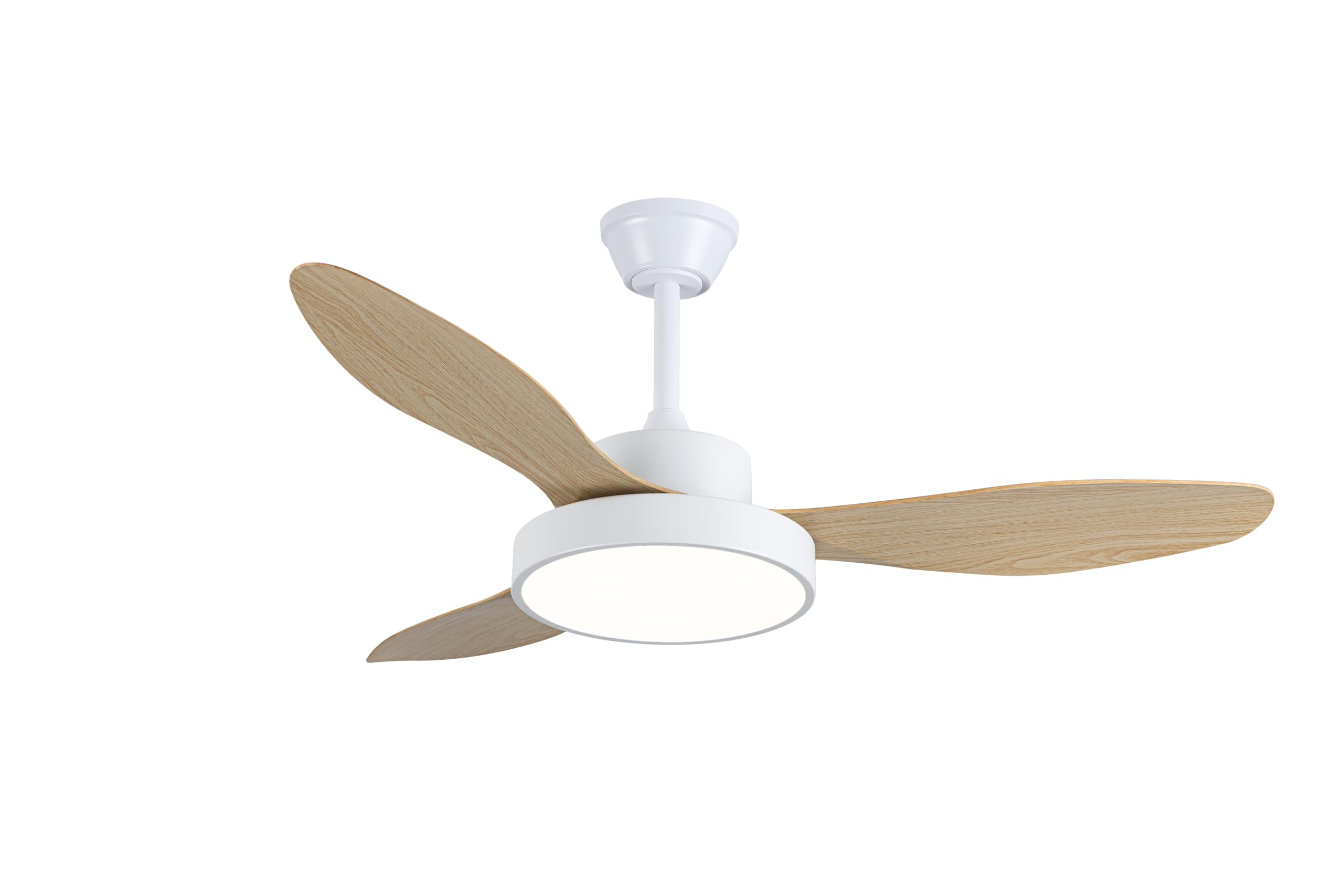 VENTILADOR TECHO 120CM SILENCIOSO ASPAS MADERA HAYA LED APP MÓVIL 2026 - DC, regulable, 3 tonos, Verano/Invierno, 6v, bajo consumo, Fácil montaje