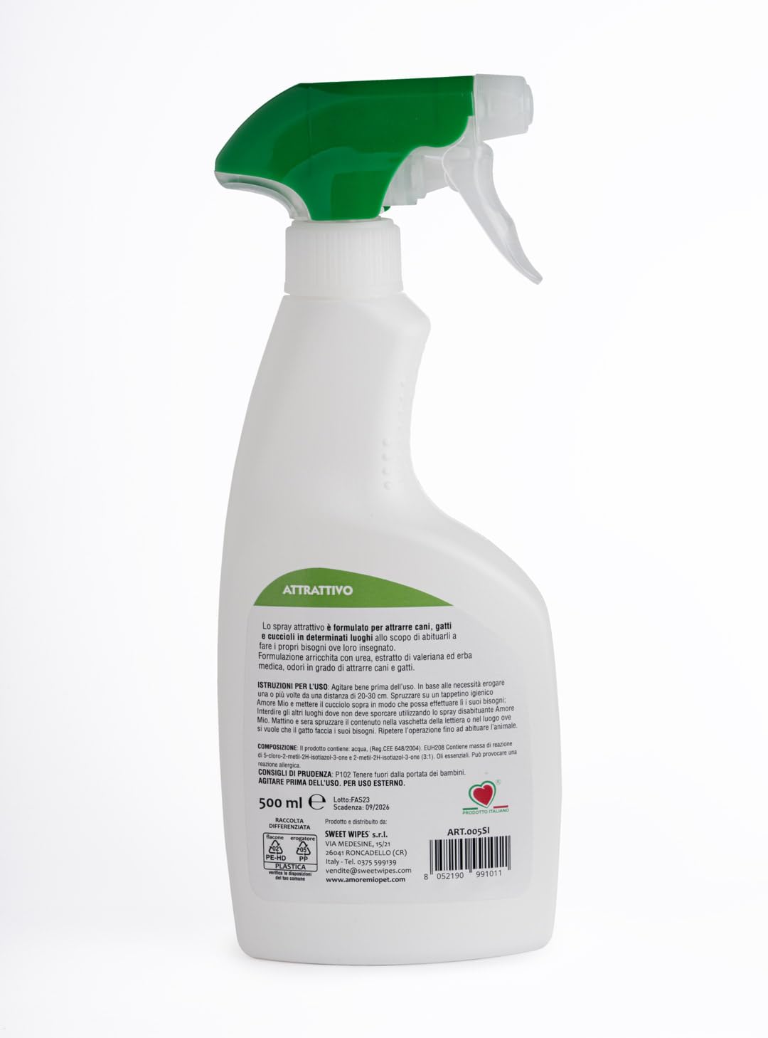 Amore Mio | Spray Attrattivo per Cani, Gatti e Cuccioli, Prodotto Educativo per Addestramento Lettiera, Traversina, Abituante, Spray Correttore per Animali Domestici - 500 ml