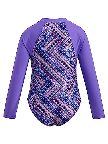 Kids Girls One-Piece Swimwear Tropical Style Rash Guard Long Sleeves Swimsuit Palm Zippered Bathing Suit2