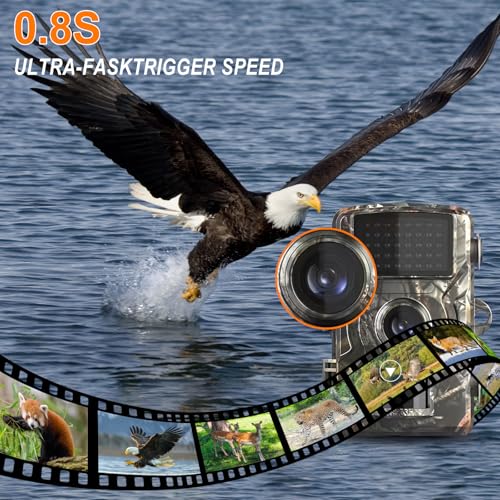 HNCY 4K Video Wildtierkamera, 60MP Full HD WLAN Wildkamera, Bewegungssensor, Nachtsicht, 0,8s Auslösezeit, Wildkamera mit 32G Speicherkarte & Kartenleser IP66 Wasserdicht