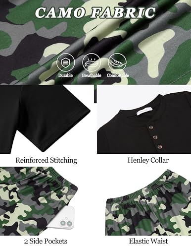 Image of Arshiner Boy's Textured Button Up Shirt and Shorts Set 2 Piece Summer Beach Outfit for 5~12 Years Kids