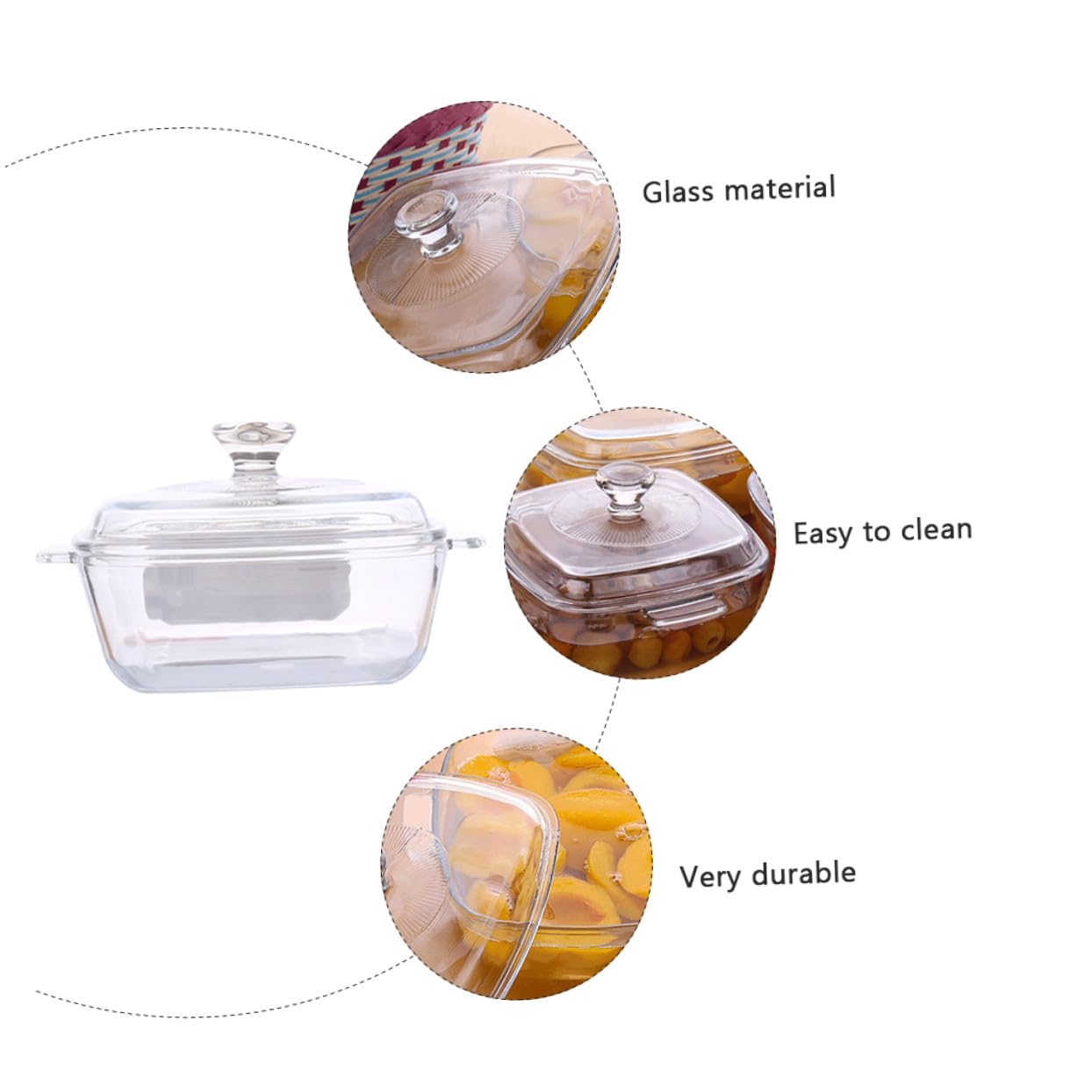 Glass Bowl With Lid aus Hitzebeständigem Glas 0,8l Fassungsvermögen Mikrowellengeeignet mit Symmetrischen Ohrengriffen für Haushalt und Küche