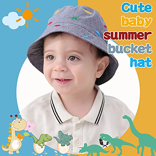 Xiaohawang Baby Boy Bucket Toddler Kids Sun Hat Upf 50+ Wide Brim Outdoor Beach Caps Play Hat (Grey Dinosaur, 20.47"/2-4 Years) #TOP5