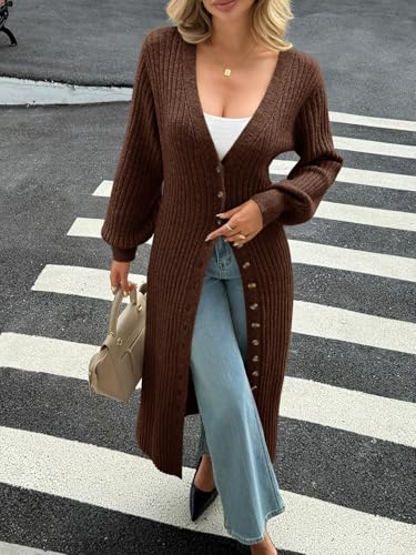 Saodimallsu Womens Long Cardigans V Neck Button Down Chunky Knit Dusters Sweater Coat Fall Trendy Maxi Sweater Dress3