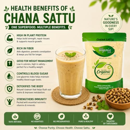 Image of Pearl Organic Fresh Chana Sattu Powder 500g | Roasted Gram Flour | High Protein & Fiber | Traditional Bihar Sattu Drink Mix | Natural Energy Booster | Healthy Summer Drink | No Preservatives | Vegan