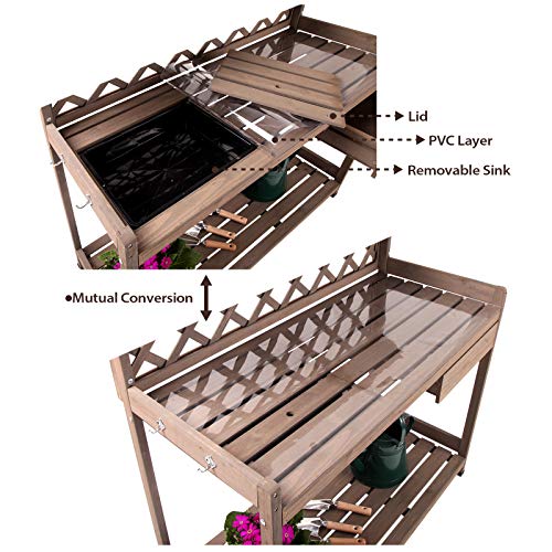 GUTINNEEN-Potting-Bench-Garden-Table-for-Plants-Outside-Outdoor-Wooden-Garden-Work-Bench-with-Sink-Storage-PVC-Layer-Drawer-Shelf-Hook-for-Gardening GUTINNEEN Potting Bench Garden Table for Plants Outside Outdoor Wooden Garden Work Bench with Sink Storage PVC Layer Drawer Shelf Hook for Gardening