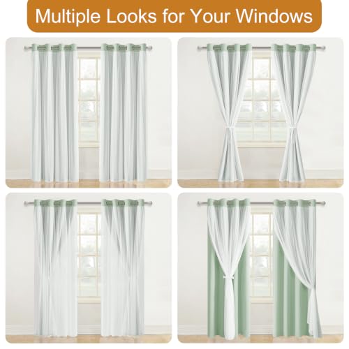 Image of DWCN Sage Green Blackout Curtains with Sheer Overlay 84 Inch Long | Room Darkening Mix & Match Double Layer Window Panels for Bedroom Living Room Drape, Grommet Top, 52 inch Wx84 inch L, Set of 2
