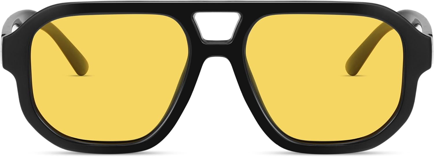 livho Trendy Polarized Square Aviator Sunglasses Women Men Square Eyewear Frame, Retro Sun Glasses for Women Men 2025 Shades Black/Yellow Tint Polarized