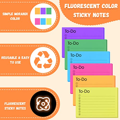 Image of TIESOME 6 Pack to Do List Sticky Notes, 300 Sheets to Do Self-Adhesive Sticky Notes with Line, Colours Self-Adhesive Memo Sticky Notes Notepad Bulk Home Office School Planner Reminder