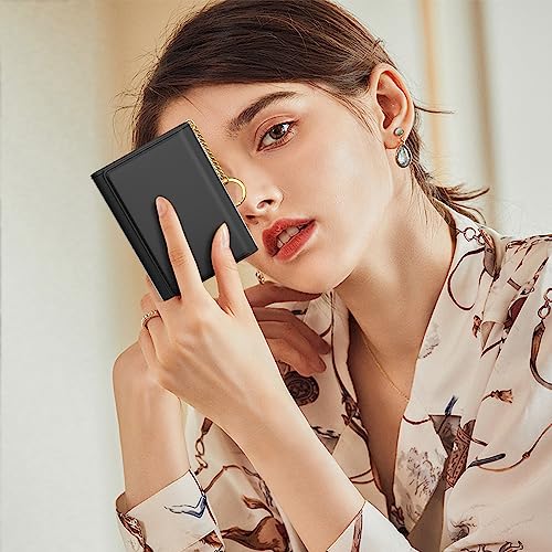 Image of Rouidr Women's Leather Wallet, RFID Blocking, Small Slim Trifold Wallet with 7 Card Slots & ID Window (Black)