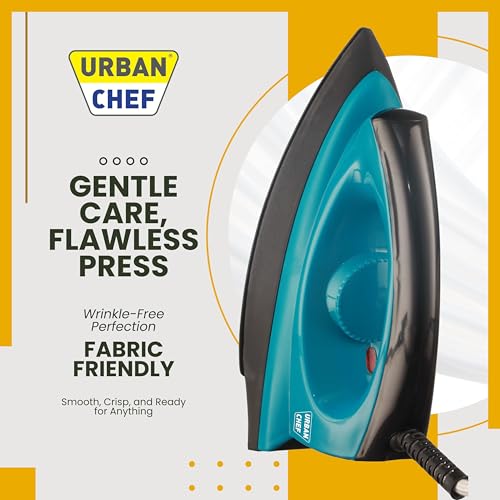 Image of Urban Chef Ease Pro Iron Press |1 Year Warranty|1000 Watt, Iron Box, Press Iron, Electric Iron,Dry Iron,Iron for Clothes, Press, Light Weight, Non-Stick Coated Heavy Sole Plate-Turquoise & Black