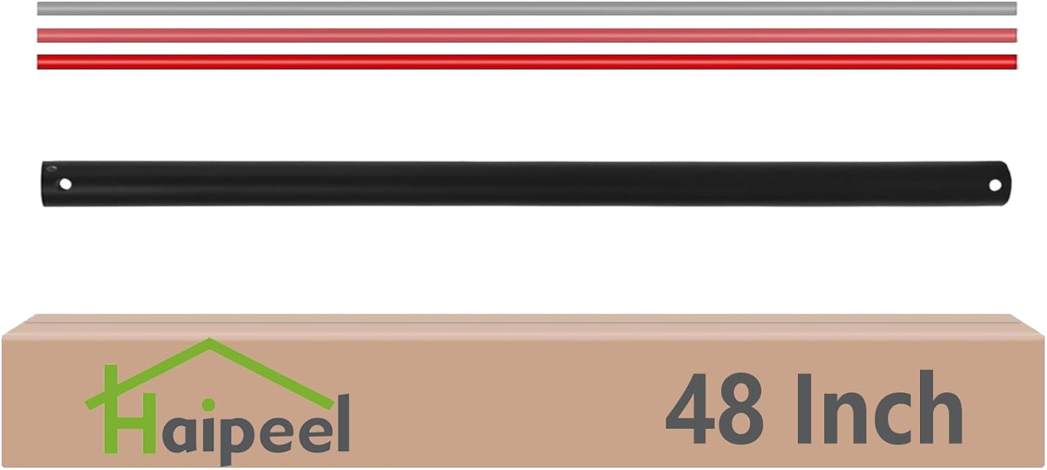 Haipeel 48 Inch Ceiling Fan Downrod Accessories with Extended Cord, 4 FT Black Downrod for Ceiling Fan, 1 Inch Outside Diameter for a Wide Range of Fans Not Threaded (Black)
