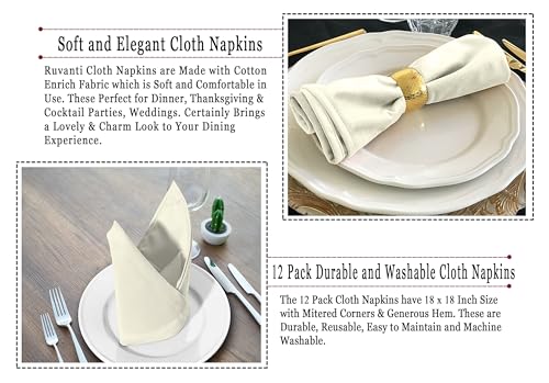 Image of Ruvanti Cloth Napkins Set of 4, 18x18 Inches Napkins Cloth Washable, Soft, Durable, Absorbent, Cotton Blend. Table Dinner Napkins Cloth for Hotel, Lunch, Restaurant, Wedding Parties - Ivory
