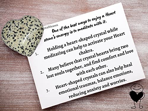 Image of Certified Dalmatian Jasper Crystal Heart Palm Pebbles Stones for Anxiety Stress Relief Massage - AAA Grade Original Healing Gemstone Agate Heart Palm Stone for Yoga Meditation Spiritual
