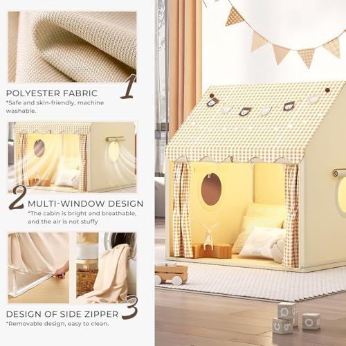 Kinder Spielhaus Indoor,Kinder Bettzelt,Spielzelt für Drinnen,Prinzessin Zelt mit Fenstern, Kinderspielhaus, Kuschelecke Kinderzimmer Dekor