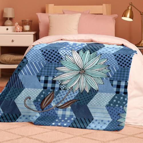 Couverture polaire fleurs bleues couverture microfibre chaude douce jeté canapé - 8