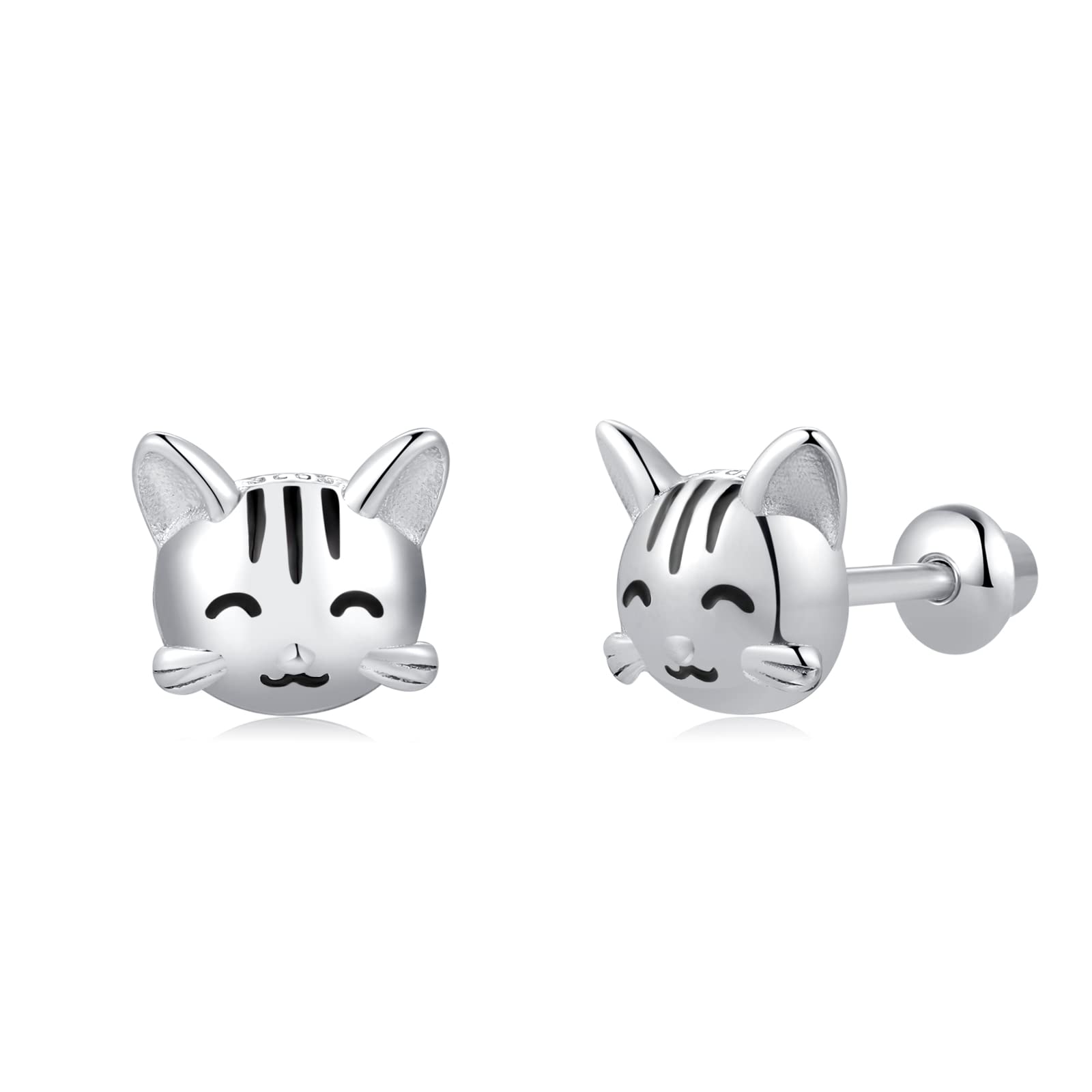 Boucles D'Oreilles Enfant Fille Argent 925 – Animaux Coccinelle Hypoallergéniques Avec Fermoir Sécurité Vis