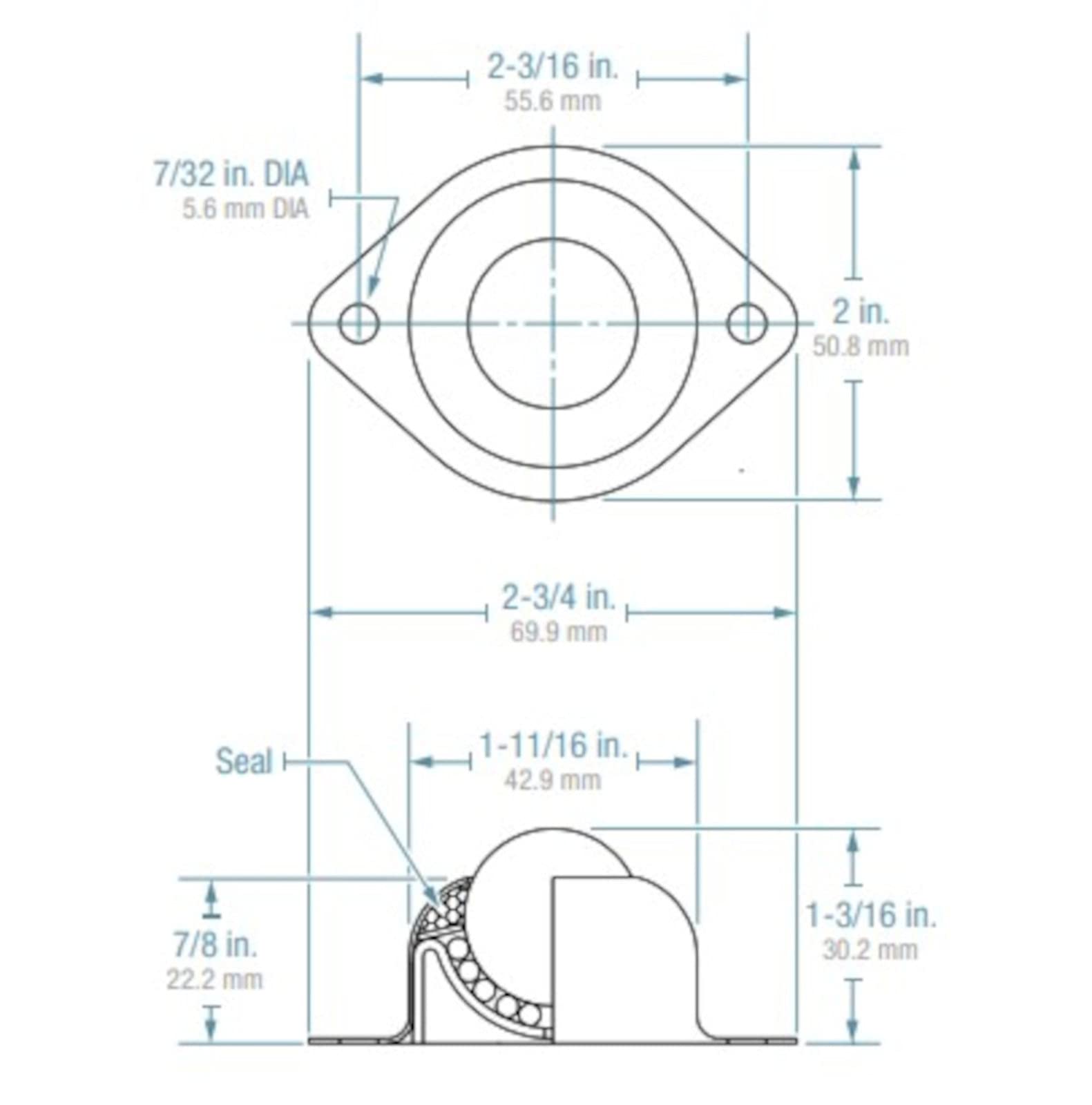 BT-1CS Hudson Bearing, Flange Mounted Ball Transfer, All Carbon Steel, 75 lbs