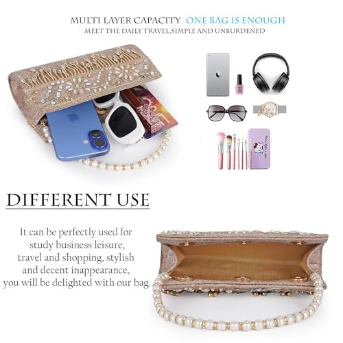 Image of Nevis Women's Embellished Clutch with Pearl Handle | Fancy Designe & Wedding Potli Bag for Festive & Evening