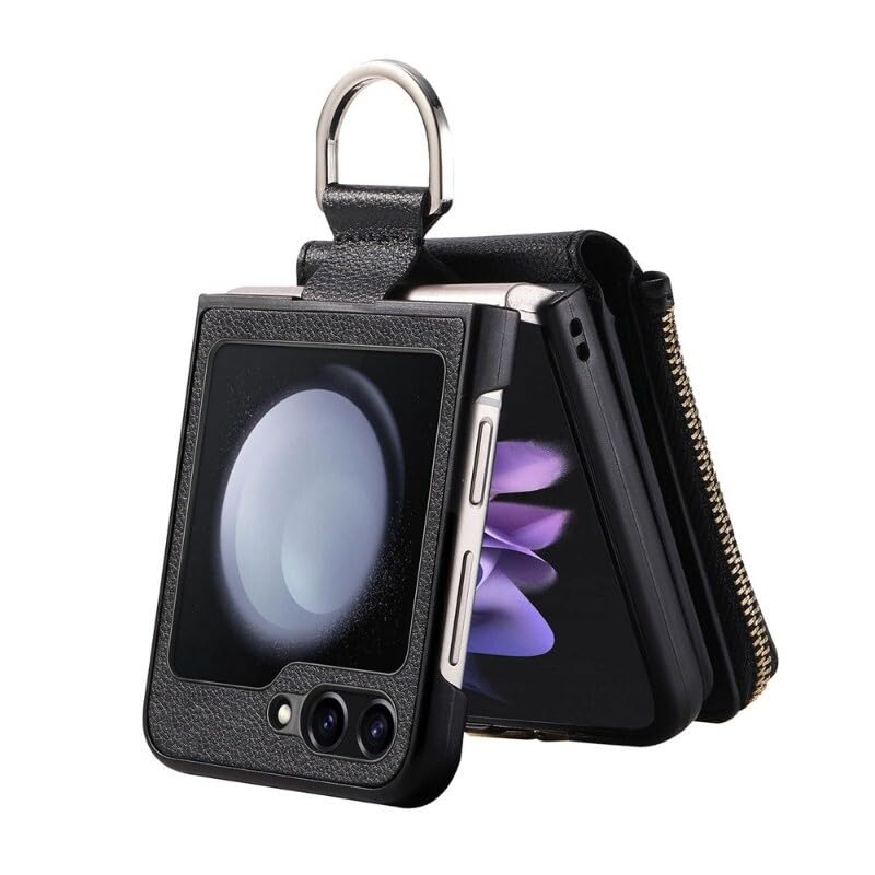 Generic Funda compatible con Samsung Galaxy Z Flip 4 (color: morado) funda de piel con cierre de anillo y tapa trasera dura