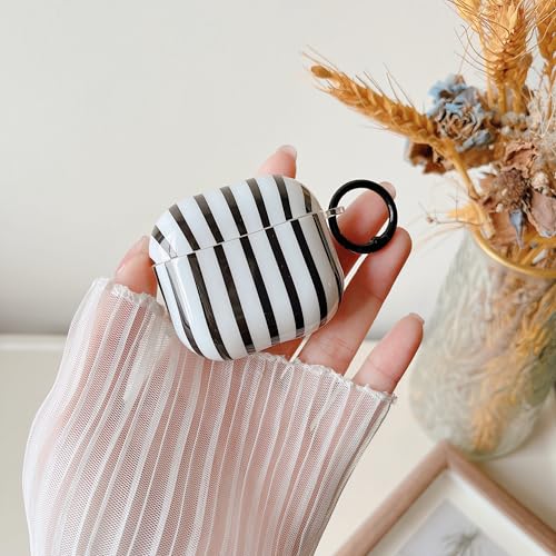 Image of MINSCOSE for AirPods 4 Clear Case,Cute Striped Aesthetic Pattern Design with Trendy Keychain Ring,Soft TPU Protective Shockproof Cover with Cleaner Kit for Girls Women for Airpods 4-White