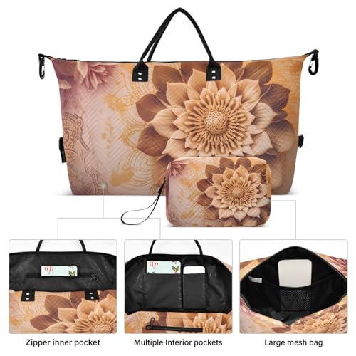 Large Travel Duffel Bag, Mandala Boho Orange Sports Tote Gym Bag, Shoulder Weekender Overnight Bag for Women Men, Carry On Luggage with Toiletry Bags2