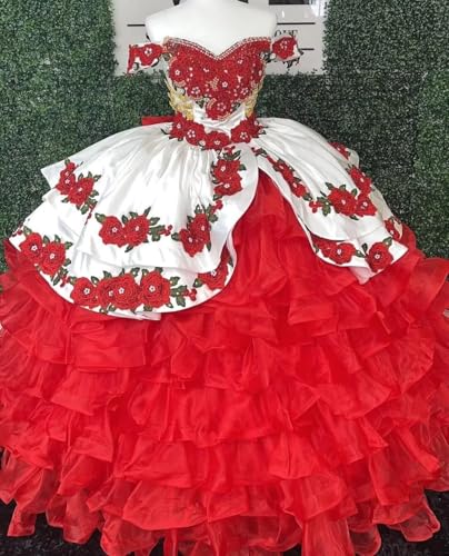 Mouccy 2 in 1 Quinceanera Dresses with Detachable Skirt Off Shoulder Organza Sweet 15 16 Dress Embroidery Merxican Ball Gown3