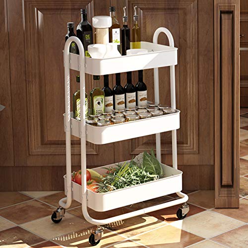 SNTD 3-Tier Rolling Utility Cart with Wheels Storage Shelves Trolley Service Cart for Bathroom Kitchen Office White