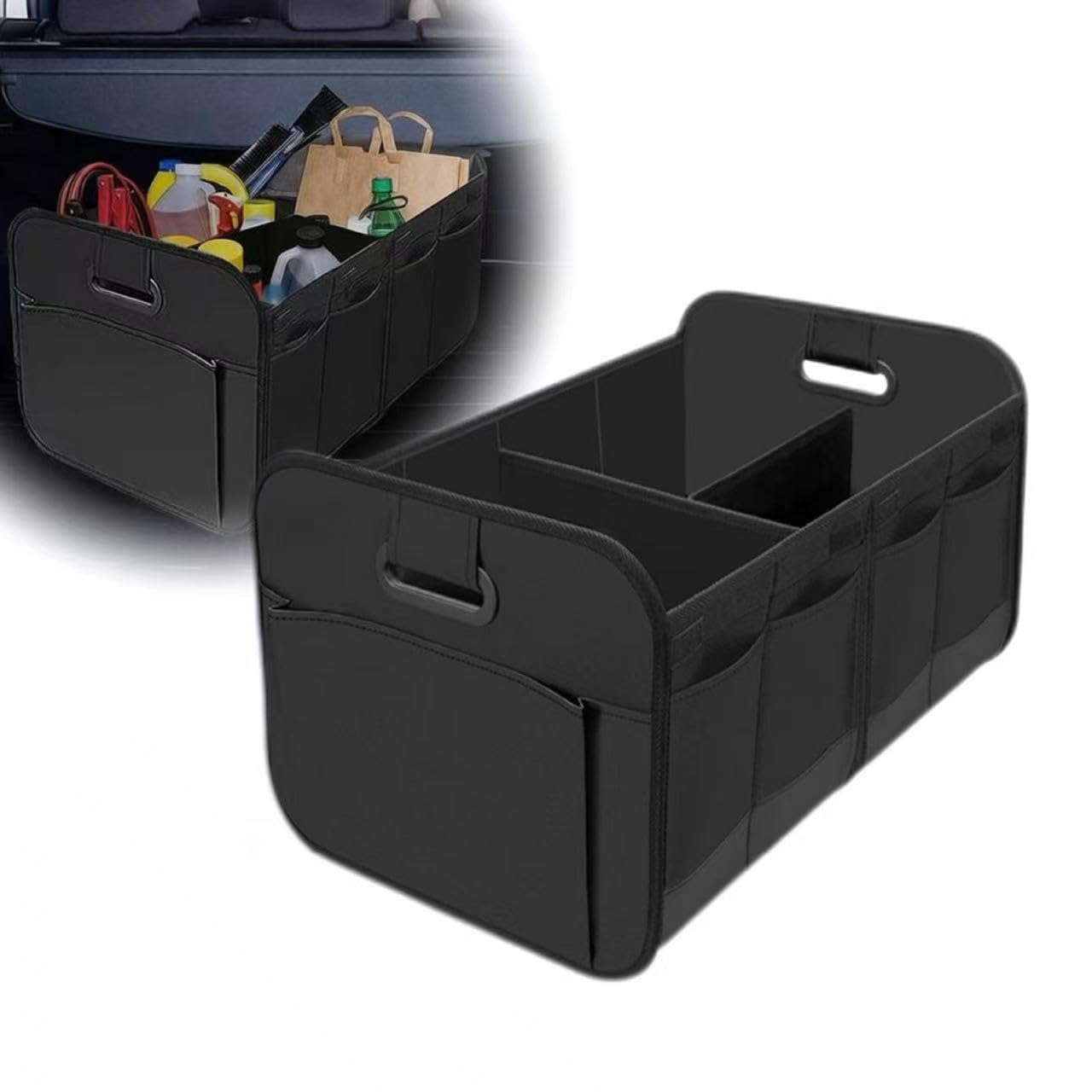 QIZUN Foldable Car Trunk Organizer for BMW 1er F40 Hatchback 2019-, Waterproof Cargo Storage Box with Removable Divider 12 Extra Pockets Collapsible Auto Interior,Gray