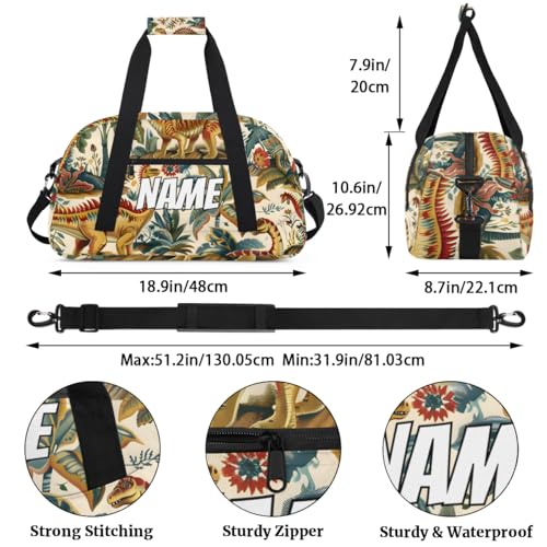 Custom Cute Dinosaurs Duffel Bag for Women Men, Personalized Jungle Cartoon Sport Gym Duffel Bag with Name Travel Weekender Overnight Bags2