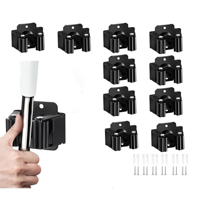 10PCS Broom and Mop Holder, Heavy Duty Garden Tool Organizer Rack Rake and Shovel Handle, Stainless Steel Mop Hanger. Wall Mounted with Screws.Storage Rack Brush Organiser Tidy Clamp for Garden Garage