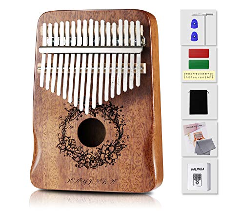 Kalimba Piano à doigt 17 touches en acajou Mbira Sanza Instrument de musique pour enfant, femme, homme avec marteau d'accordage, sac de piano (français non garanti), naturel