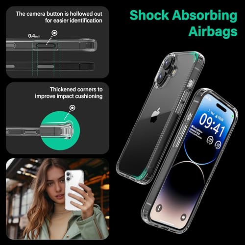 Image of ONES for iPhone 16 Plus Slim Case Clear, [PC + TPU Hybrid][Military-Grade Drop Protection][Anti-Yellowing], Shockproof Silicone Hard Cover, Transparent Case