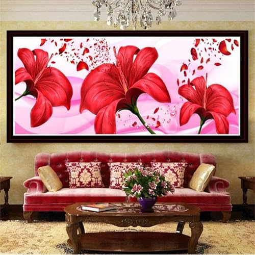 Broderie Diamant Fleurs Rouges : Créez Votre Peinture Diamant 5D pour Décoration Murale de Salon