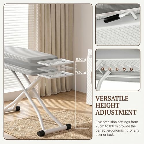 Asse da stiro extra larga e resistente, altezza regolabile fino a 86,4 cm, design pieghevole, copertura e imbottitura di alta qualità, gambe in acciaio robuste, ideale per casa e lavanderia