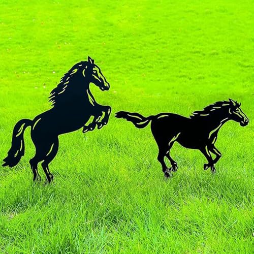 Mateju 1 Set Gartenstecker Tier Silhouette aus Metall, Gartendeko für Draußen, Garten Deko Draußen, Rasendekoration Dekorativ Terrasse Balkon Blumentop Gartendekoration für Naturbegeisterte (Pferd)